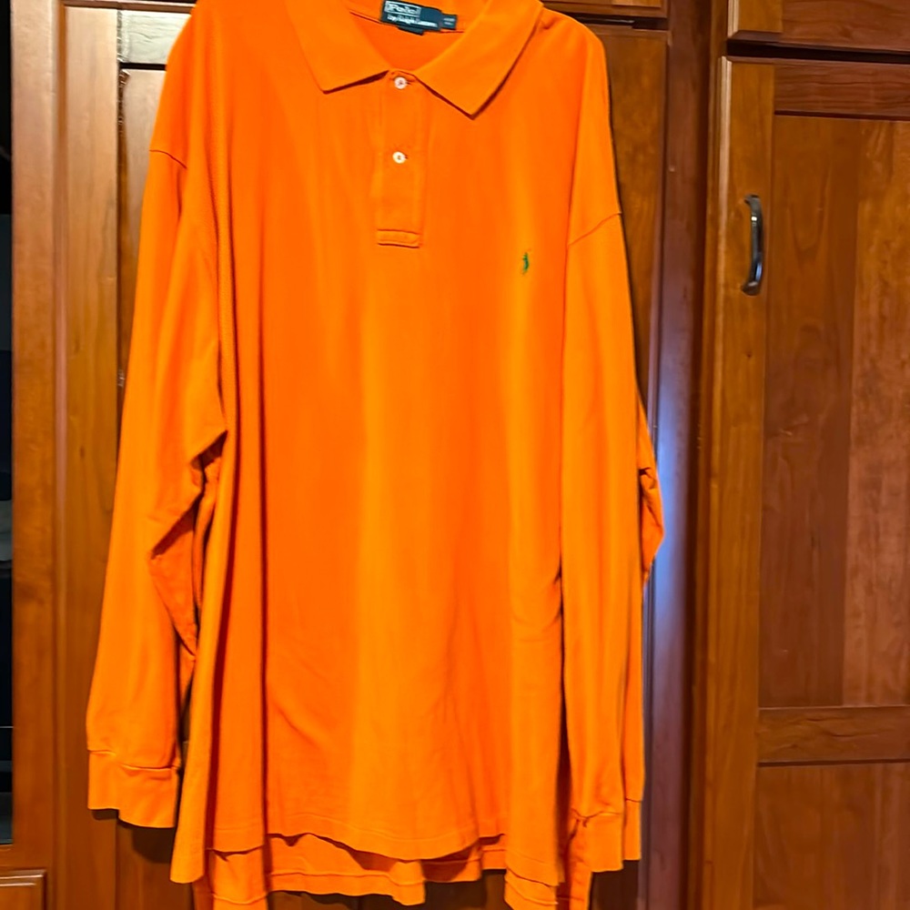 Polo by Ralph Lauren long sleeve men’s polo shirt. Size 4XB orange w/green logo.
